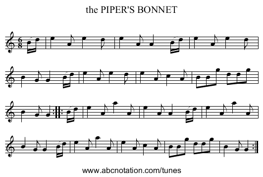 the PIPER'S BONNET - staff notation