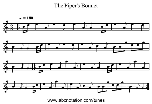 The Piper's Bonnet - staff notation