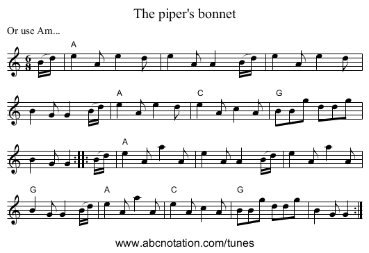 The piper's bonnet - staff notation