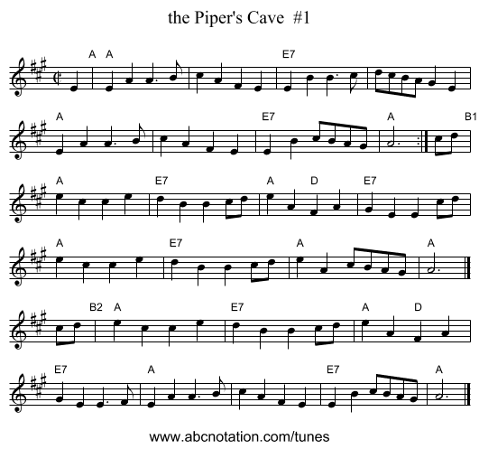 the Piper's Cave  #1 - staff notation