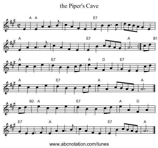 the Piper's Cave - staff notation