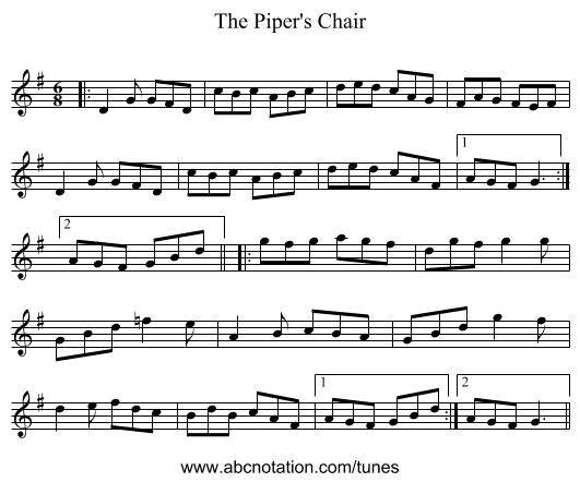 The Piper's Chair - staff notation