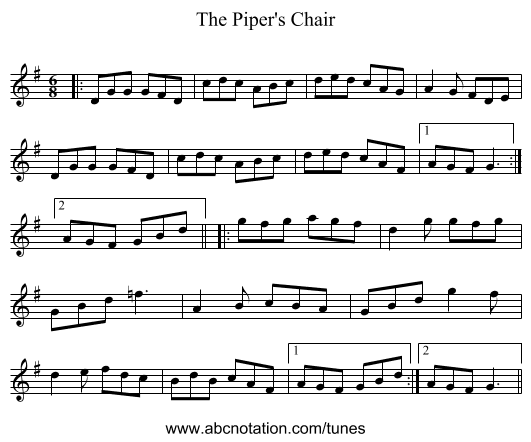The Piper's Chair - staff notation
