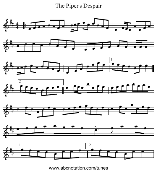 The Piper's Despair - staff notation