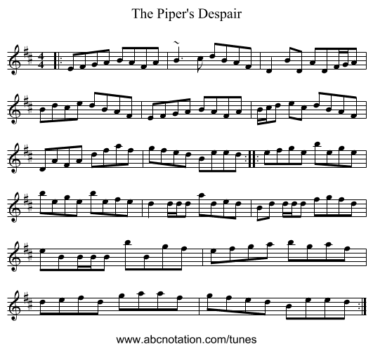 The Piper's Despair - staff notation