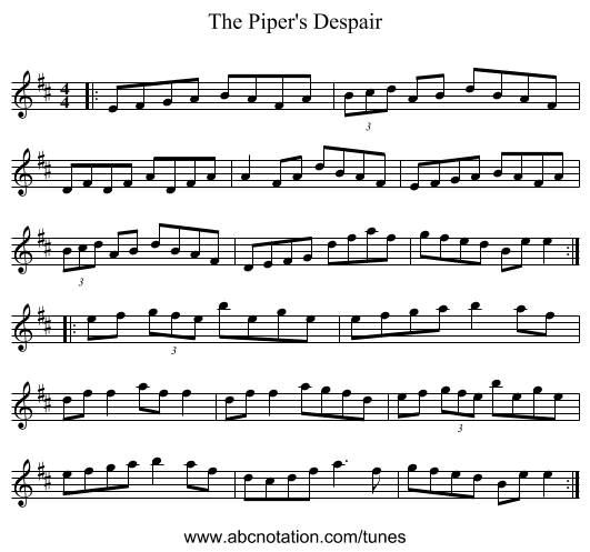The Piper's Despair - staff notation