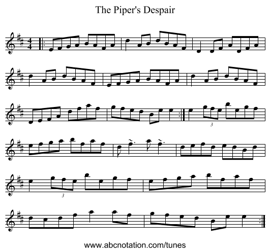 The Piper's Despair - staff notation
