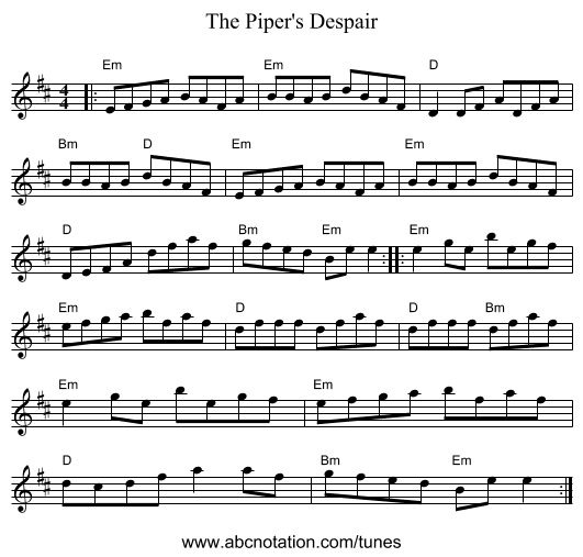 The Piper's Despair - staff notation