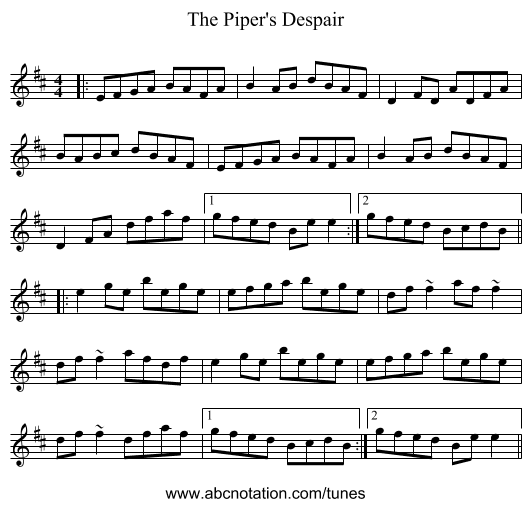 The Piper's Despair - staff notation