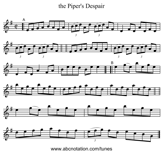 the Piper's Despair - staff notation