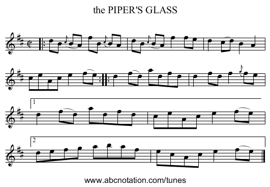the PIPER'S GLASS - staff notation