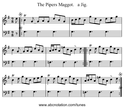 The Pipers Maggot.   a Jig. - staff notation