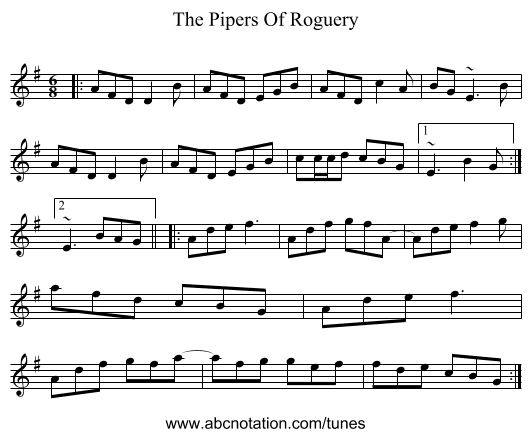 The Pipers Of Roguery - staff notation