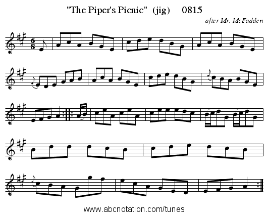 The Piper's Picnic (jig) 0815 - staff notation