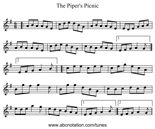 The Piper's Picnic - staff notation