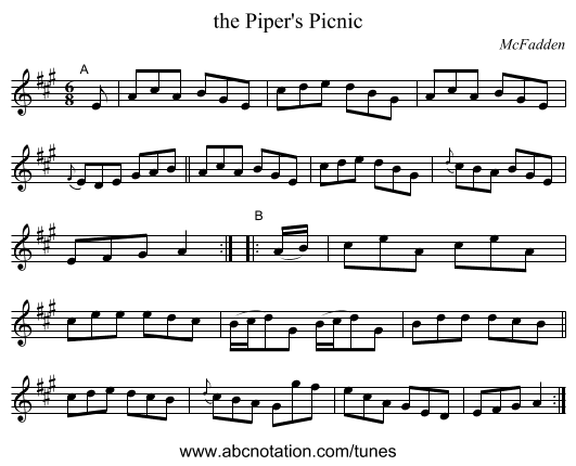 the Piper's Picnic - staff notation