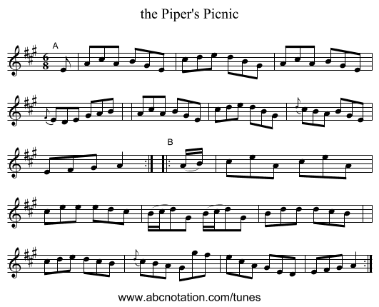 the Piper's Picnic - staff notation
