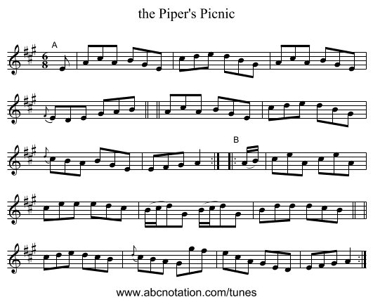 the Piper's Picnic - staff notation