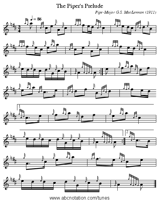 The Piper's Prelude - staff notation