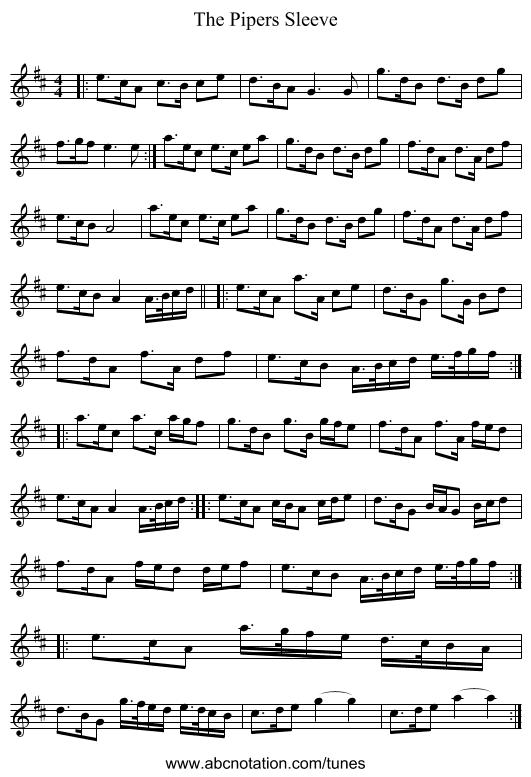 The Pipers Sleeve - staff notation