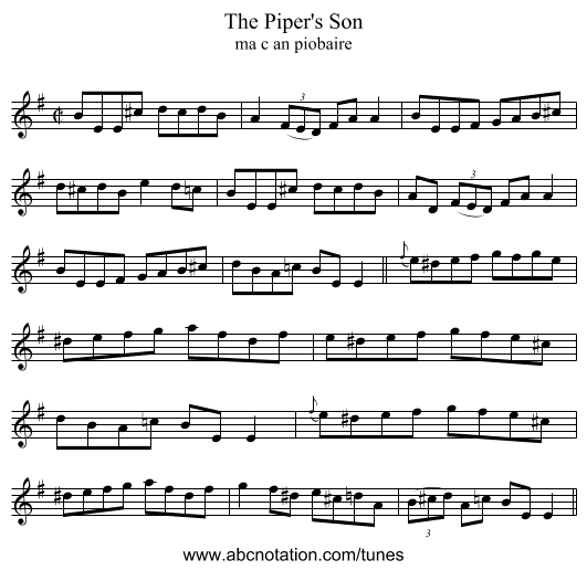 The Piper's Son - staff notation