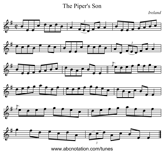 The Piper's Son - staff notation