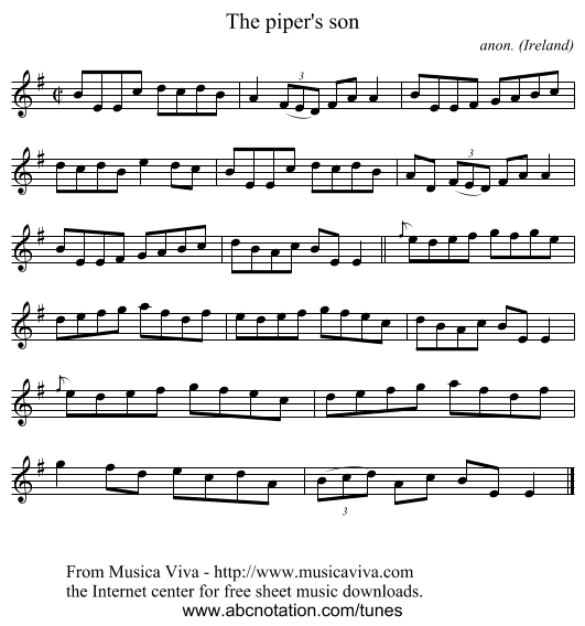 The piper's son - staff notation