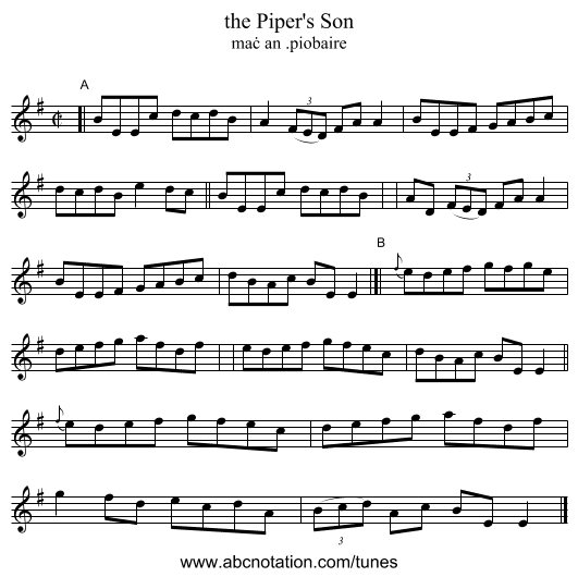the Piper's Son - staff notation