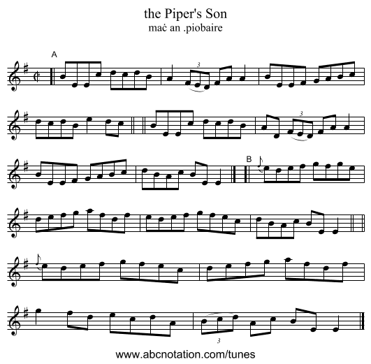 the Piper's Son - staff notation