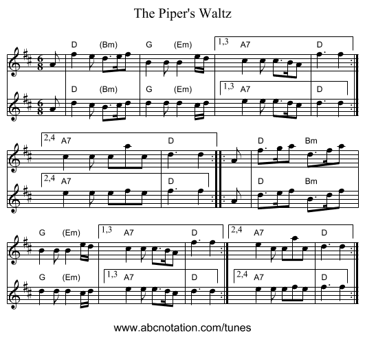 The Piper's Waltz - staff notation