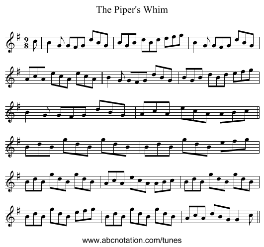 The Piper's Whim - staff notation