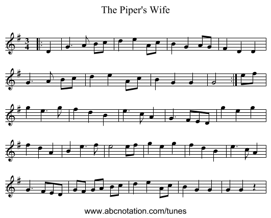 The Piper's Wife - staff notation