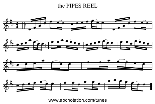 the PIPES REEL - staff notation