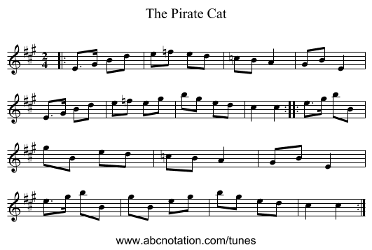 The Pirate Cat - staff notation