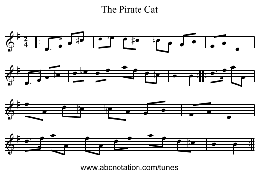 The Pirate Cat - staff notation