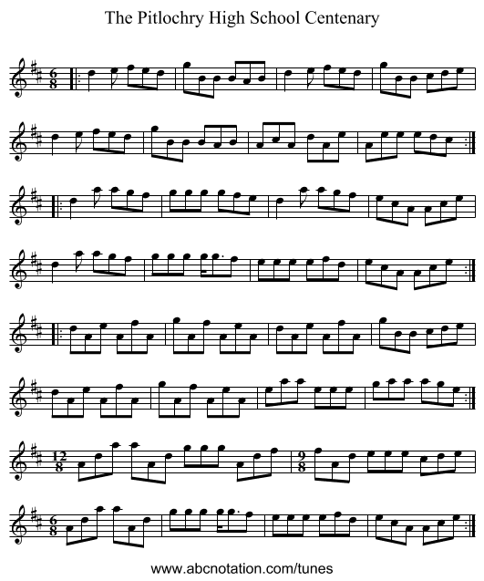The Pitlochry High School Centenary - staff notation