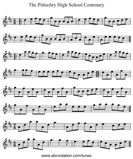 The Pitlochry High School Centenary - staff notation