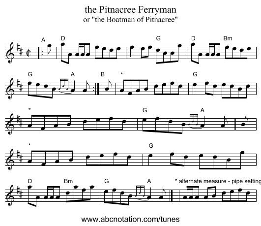 the Pitnacree Ferryman - staff notation