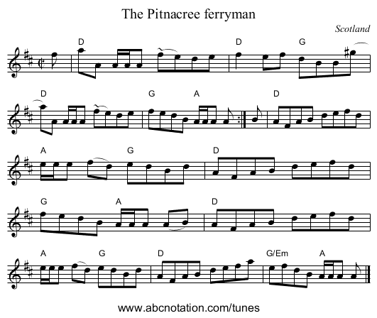 The Pitnacree ferryman - staff notation