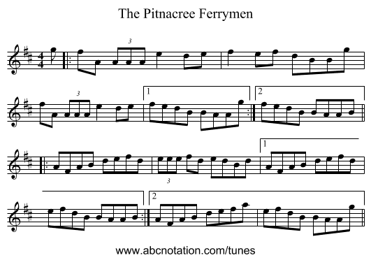 The Pitnacree Ferrymen - staff notation
