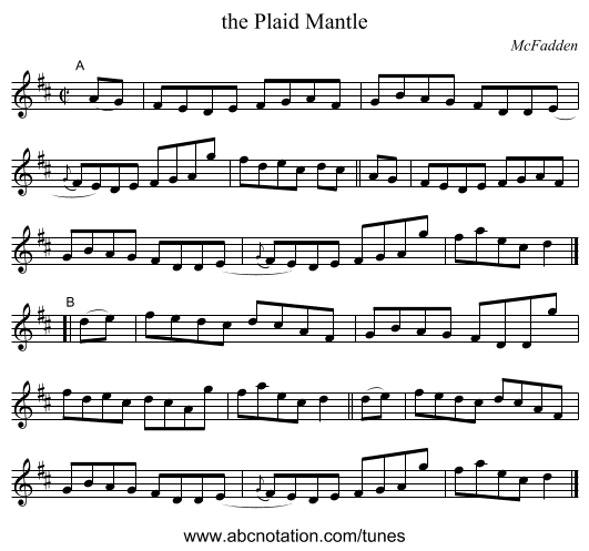 the Plaid Mantle - staff notation