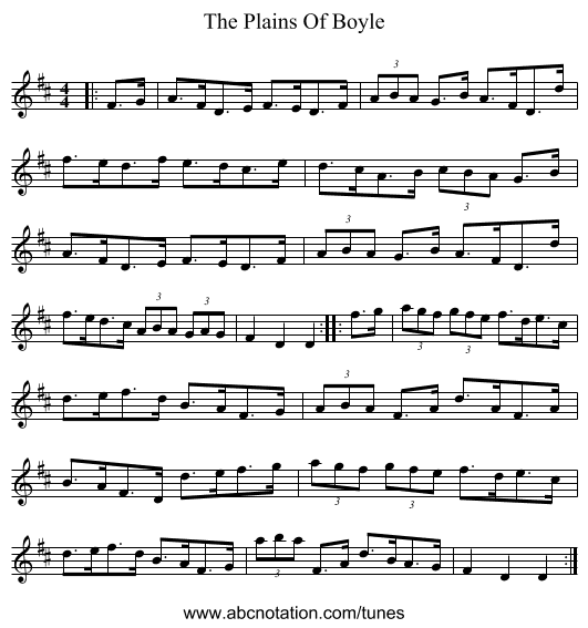 The Plains Of Boyle - staff notation