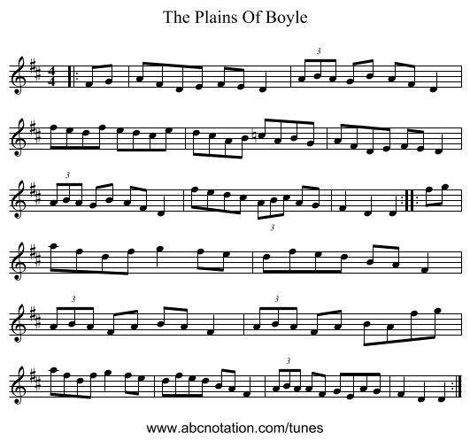 The Plains Of Boyle - staff notation