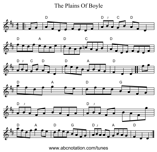 The Plains Of Boyle - staff notation