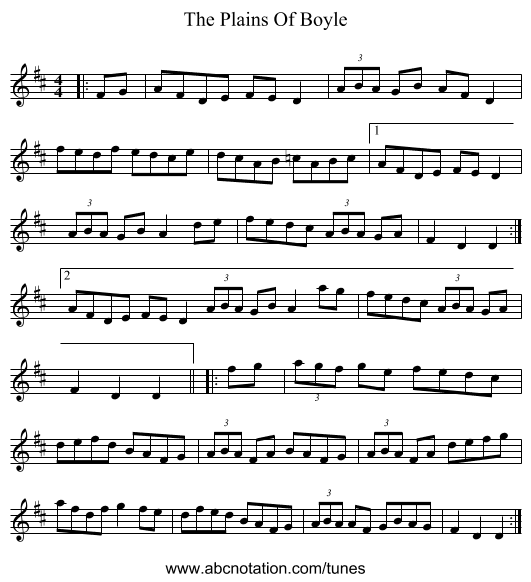 The Plains Of Boyle - staff notation