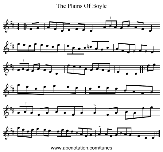 The Plains Of Boyle - staff notation