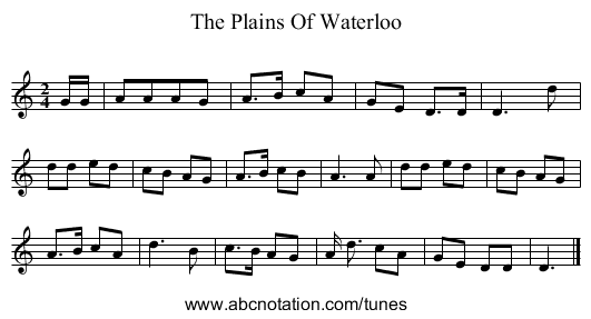 The Plains Of Waterloo - staff notation