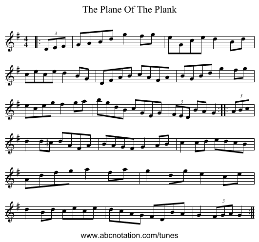 The Plane Of The Plank - staff notation