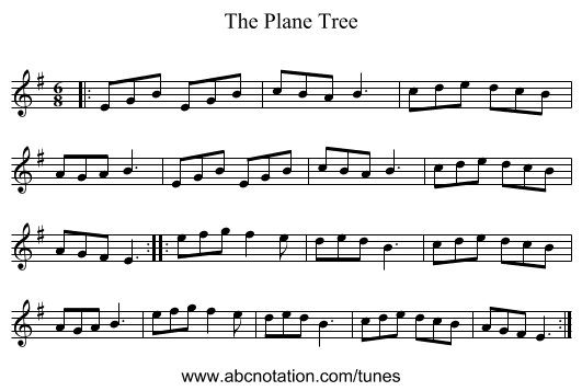 The Plane Tree - staff notation