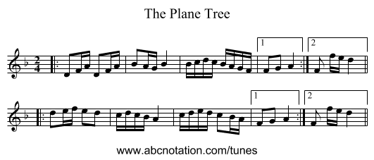 The Plane Tree - staff notation